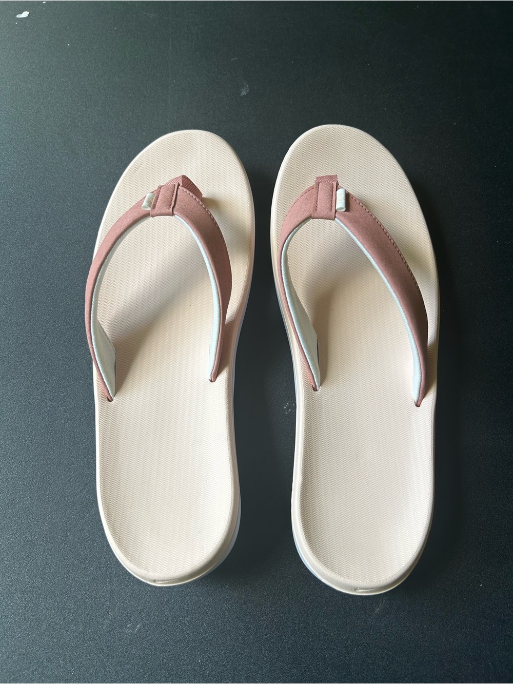 Nike Women's Pale Beige Footbed Flip Flops with Dusty Rose Straps